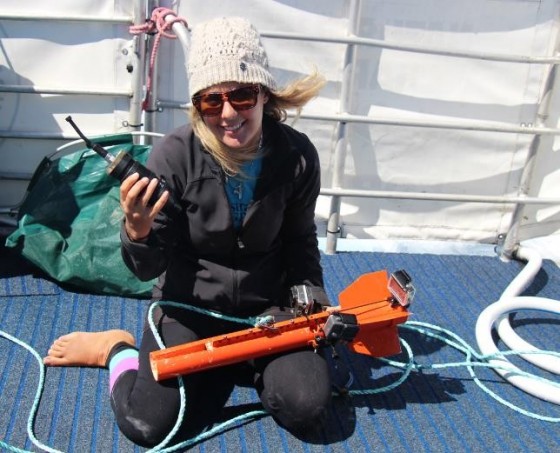 Rebecca Wellard and acoustic logger 