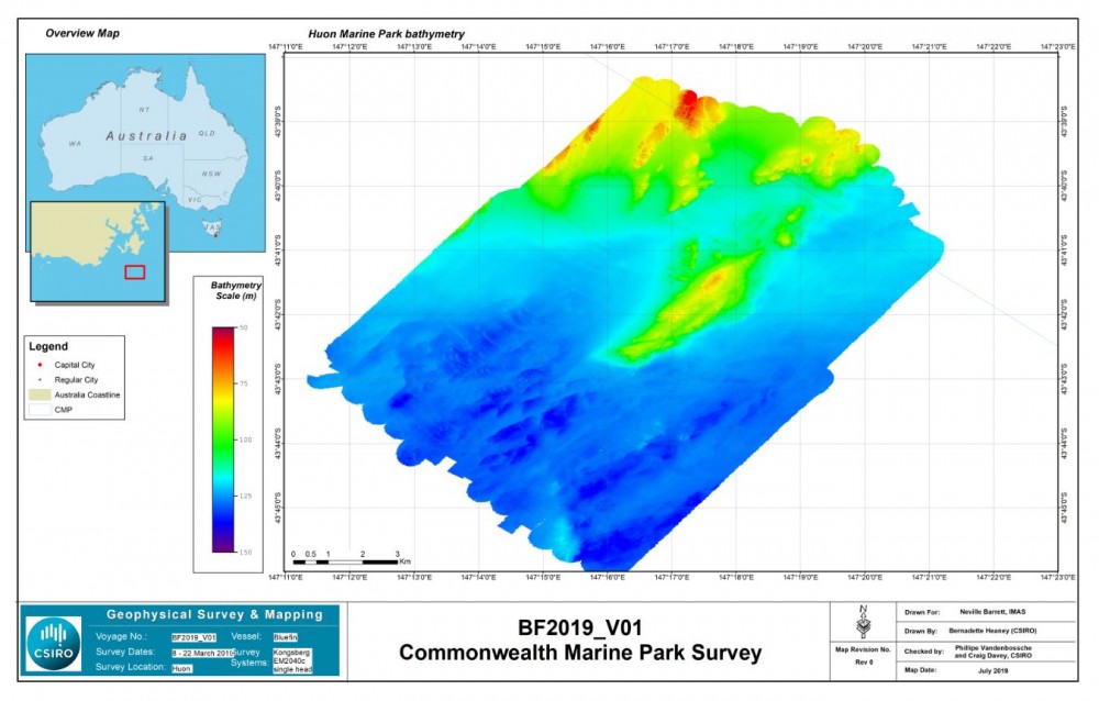 Huon Marine Park bathymetric mapping of seafloor IMAS/CSIRO