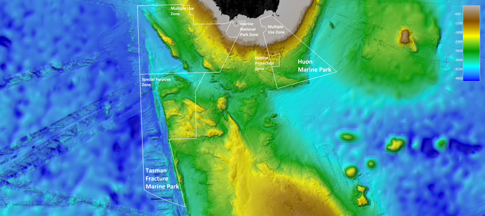 Tasman Fracture Marine Park and Huon Marin Park seafloor map CSIRO